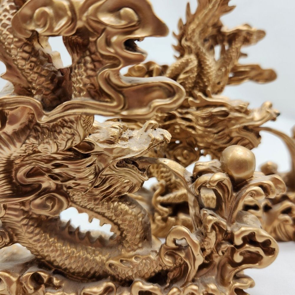 Pair of Feng Shui Chinese Dragon Statues Fgurines Decorations - Picture 6 of 13